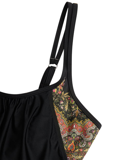 flowersverse Vacation Ethnic Printing Spaghetti Tankinis Two-Piece Set