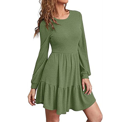 flowersverse Women's Casual Dress Sheath Dress Semi Formal Dress Plain Ruffle Crew Neck Mini Dress Basic Outdoor Daily Long Sleeve Regular Fit Black Red Light Brown Fall Spring S M L XL XXL