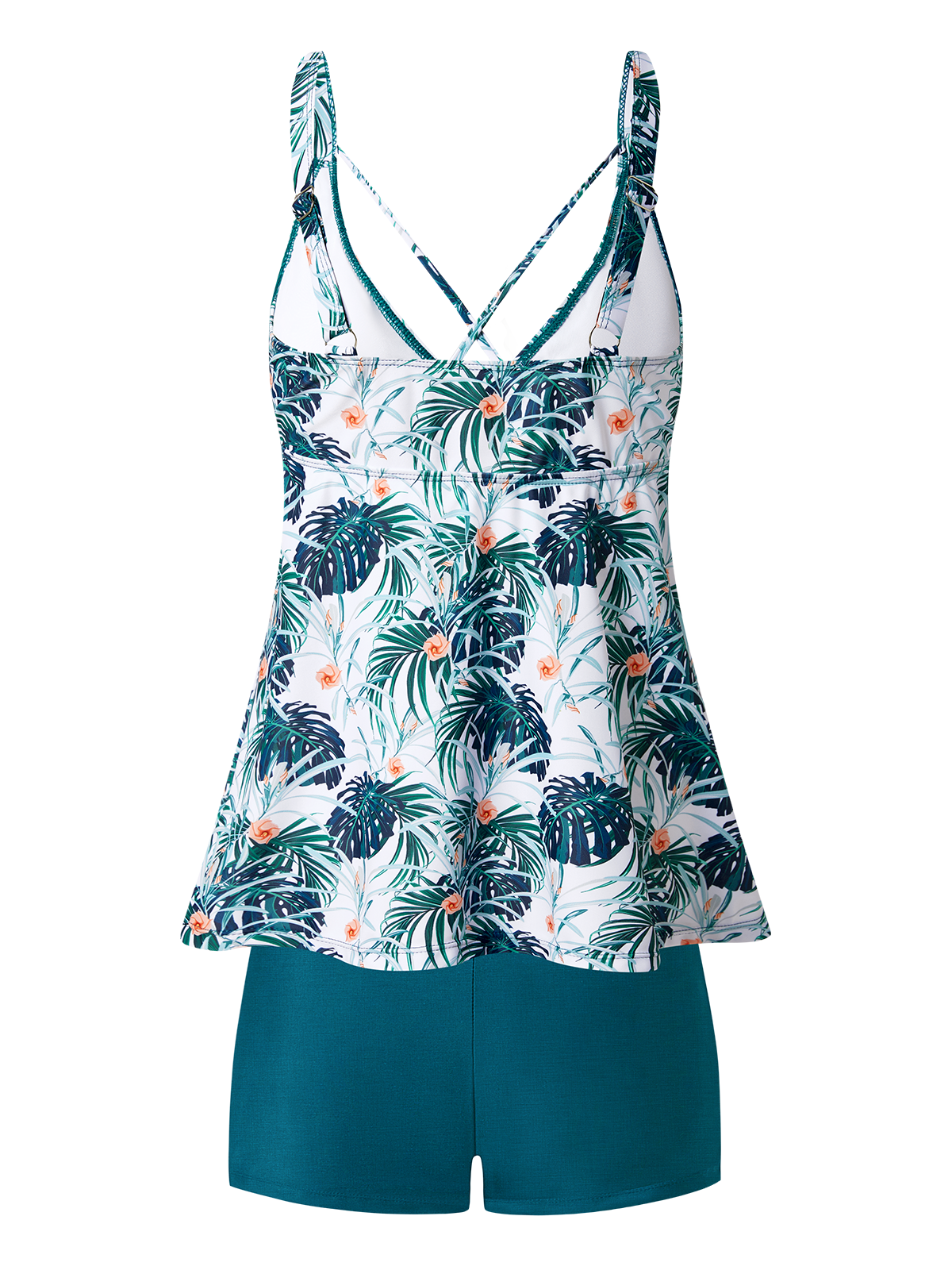 flowersverse Vacation Floral Printing V neck Tankinis Two-Piece Set