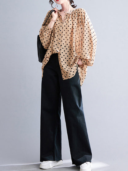 flowersverse Original Casual Polka-Dot Blouse