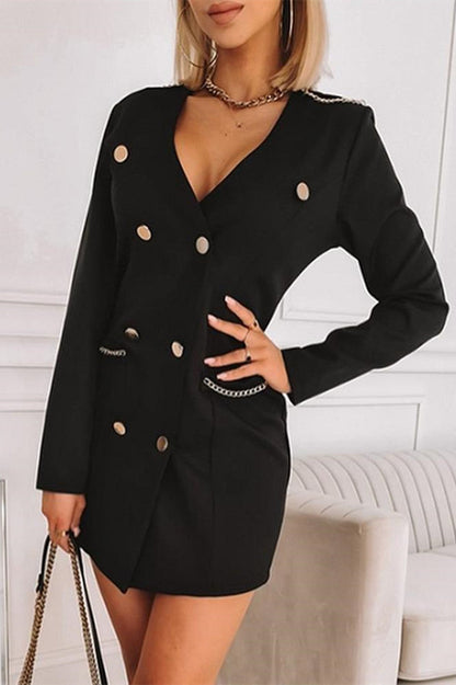 flowersverse Casual Solid Patchwork V Neck Long Sleeve Dresses