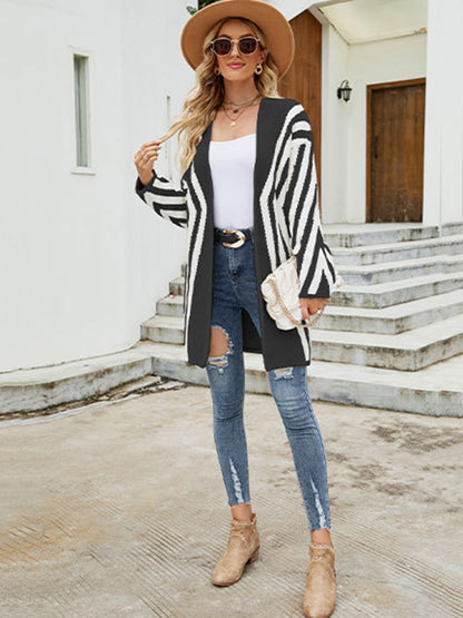 flowersverse Loose Rhombus Stripes Cardigan Tops