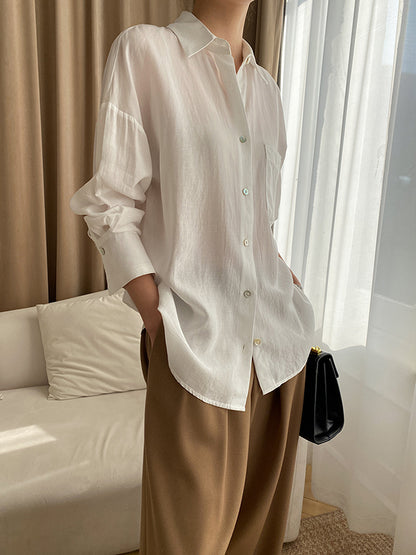 flowersverse Solid Color Lapel Blouses&Shirts Tops