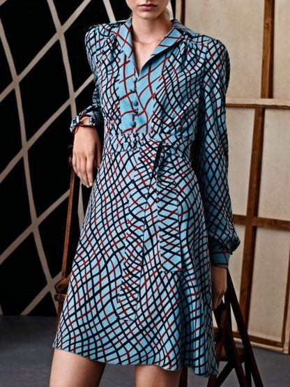 flowersverse Fall A-Line Long Sleeve Lapel Elegant Lady Lapel Dresses