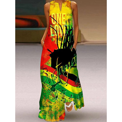 flowersverse Women's Long Dress Maxi Dress Casual Dress Sheath Dress Swing Dress Floral Cat Fashion Casual Daily Holiday Going out Pocket Print Sleeveless V Neck Dress Regular Fit Red Blue Green Spring Summer XS