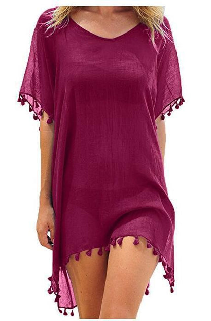 flowersverse Women's Foreign Trade Round-Necked Chiffon Tassel Dress Large Size