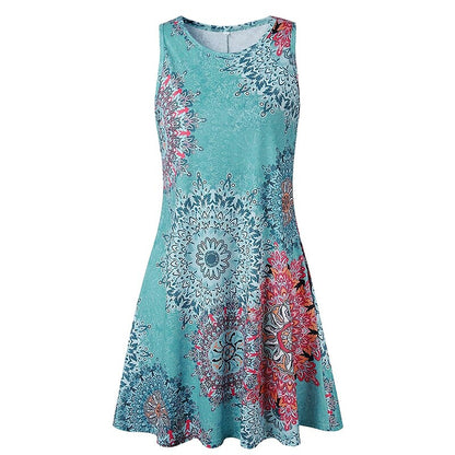 flowersverse Women's Plus Size Pajamas Nightgown Dress Nighty Flower Comfort Soft Sweet Home Street Daily Cotton Blend Crew Neck Sleeveless Pocket Spring Summer Blue Light Blue