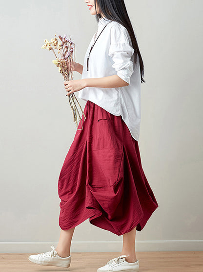 flowersverse Artistic Retro Ramie Cotton 6 Colors Loose Irregular Elasticity Skirt