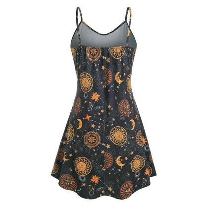 flowersverse Women Starry moon pattern Printed O-Neck Sleeveless Dress