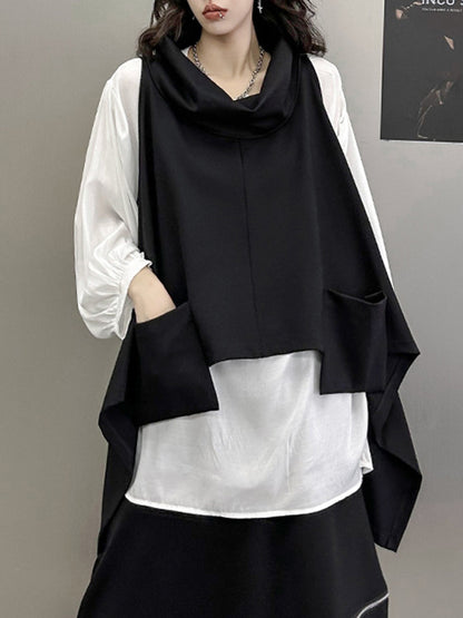 flowersverse High-Low Irregular Clipping Hooded Solid Color Heaps Collar Vest Top