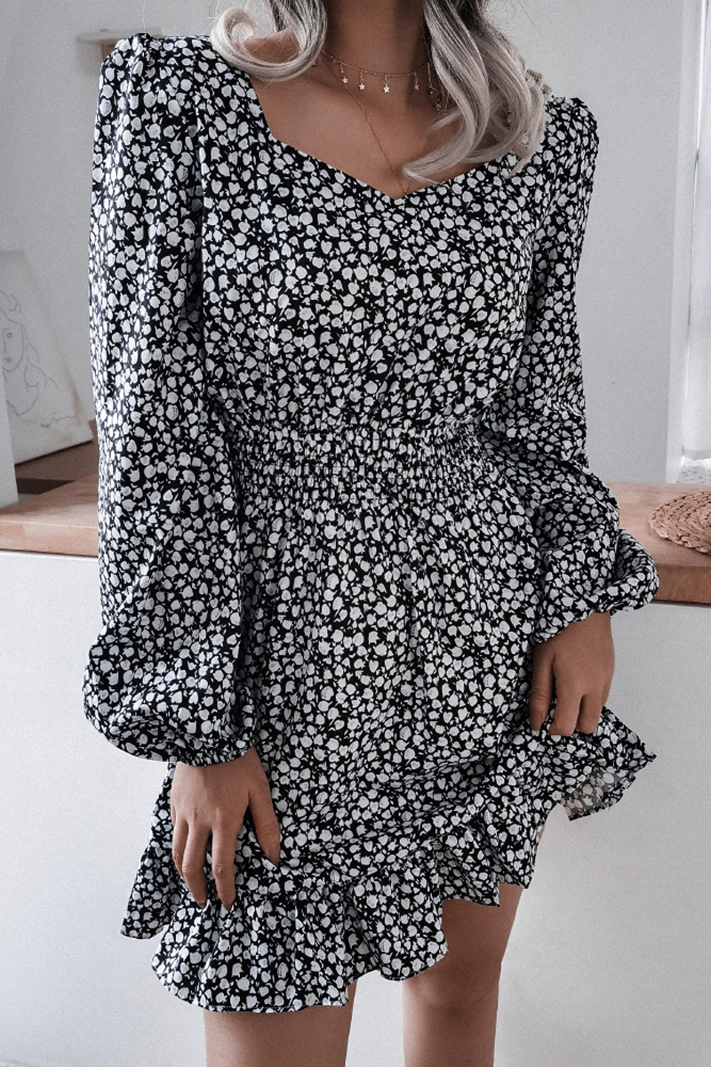 flowersverse Floral Chiffon Ruffle Lantern Sleeve Dress