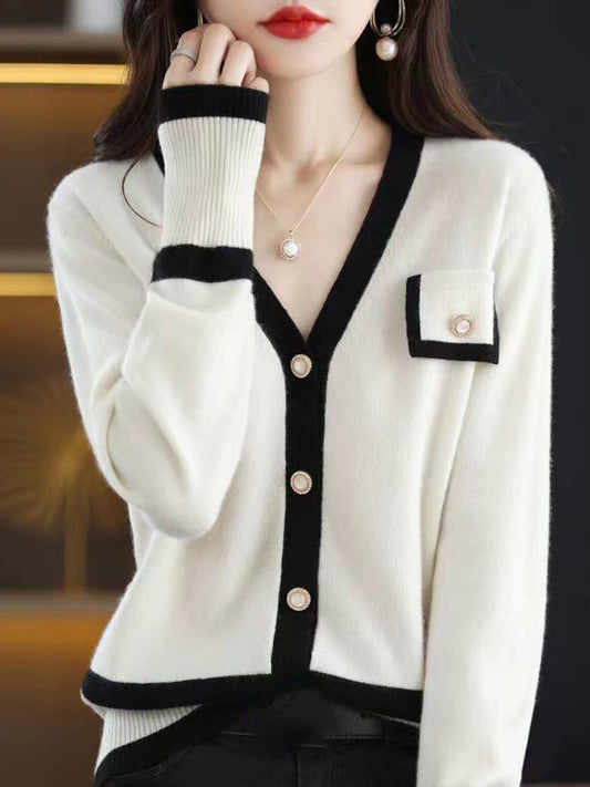 flowersverse Buttoned Long Sleeves Loose V-Neck Knitwear Cardigan Tops