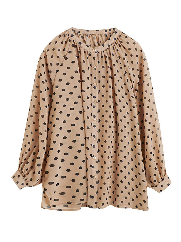 flowersverse Original Casual Polka-Dot Blouse