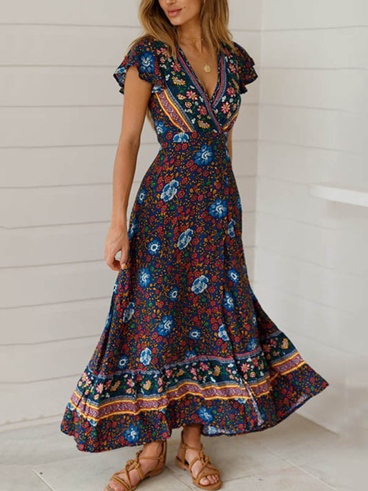 flowersverse Bohemian Floral Wrap Maxi Dress