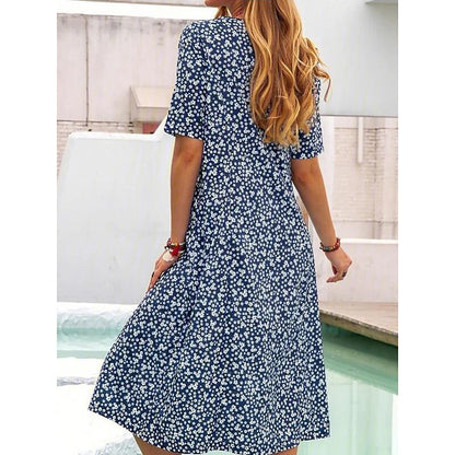 flowersverse Women's Casual Dress Floral Dress Print Dress Floral Pocket Print U Neck Midi Dress Active Fashion Outdoor Daily Short Sleeve Loose Fit Yellow Blue Orange Spring Summer S M L XL XXL