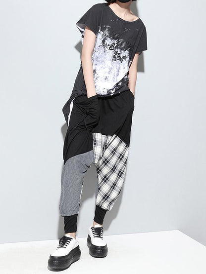 flowersverse Loose Plaid Split-joint Harem Pants