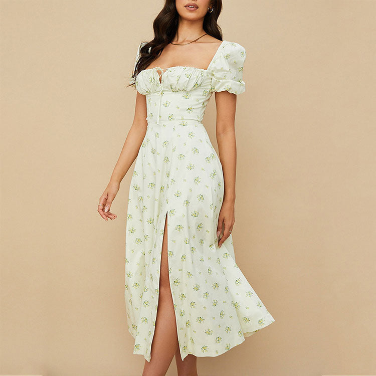 flowersverse Spring New Printed French Style Floral Slim-fitting Strap Dress For Women