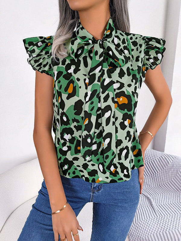 flowersverse Leopard Cap Sleeve Loose Statement Collar Vest Top