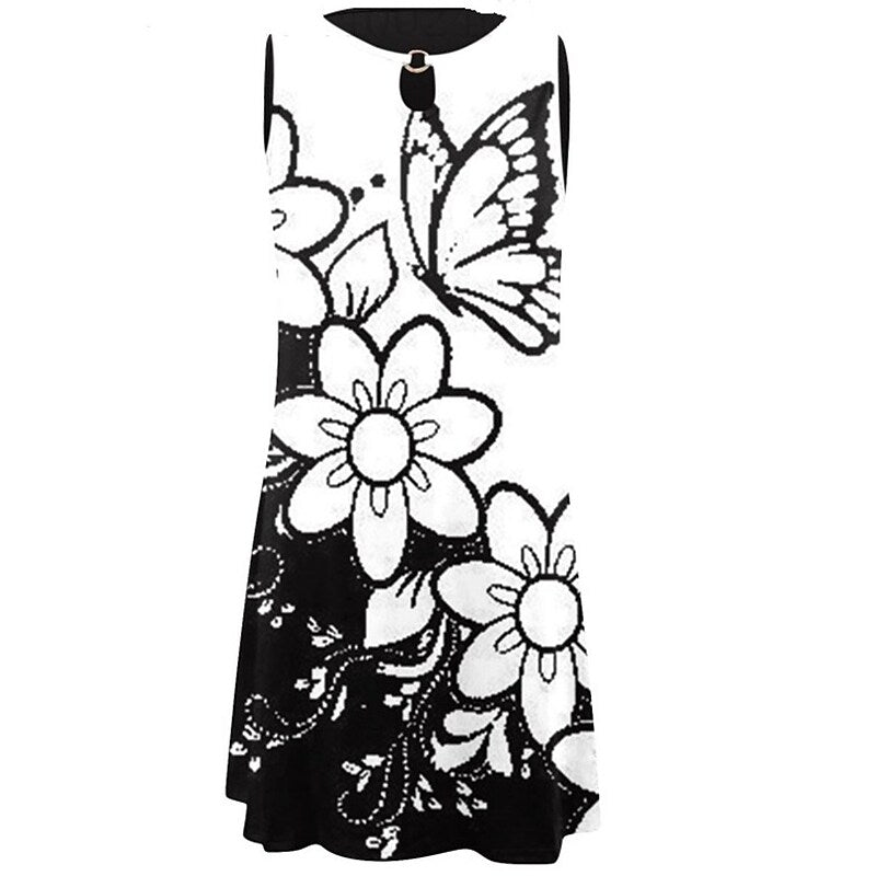 flowersverse Women's Casual Dress Shift Dress Tank Dress Floral Butterfly Print Crew Neck Mini Dress Fashion Outdoor Daily Sleeveless Regular Fit Black White Blue Winter Fall S M L XL XXL