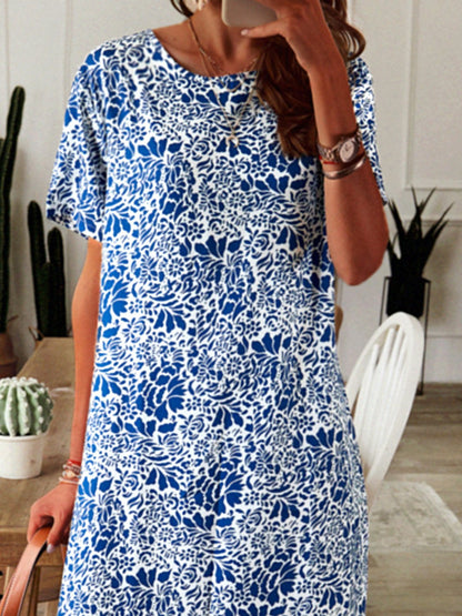 flowersverse Plus size Printed Short Sleeve Weaving Dress