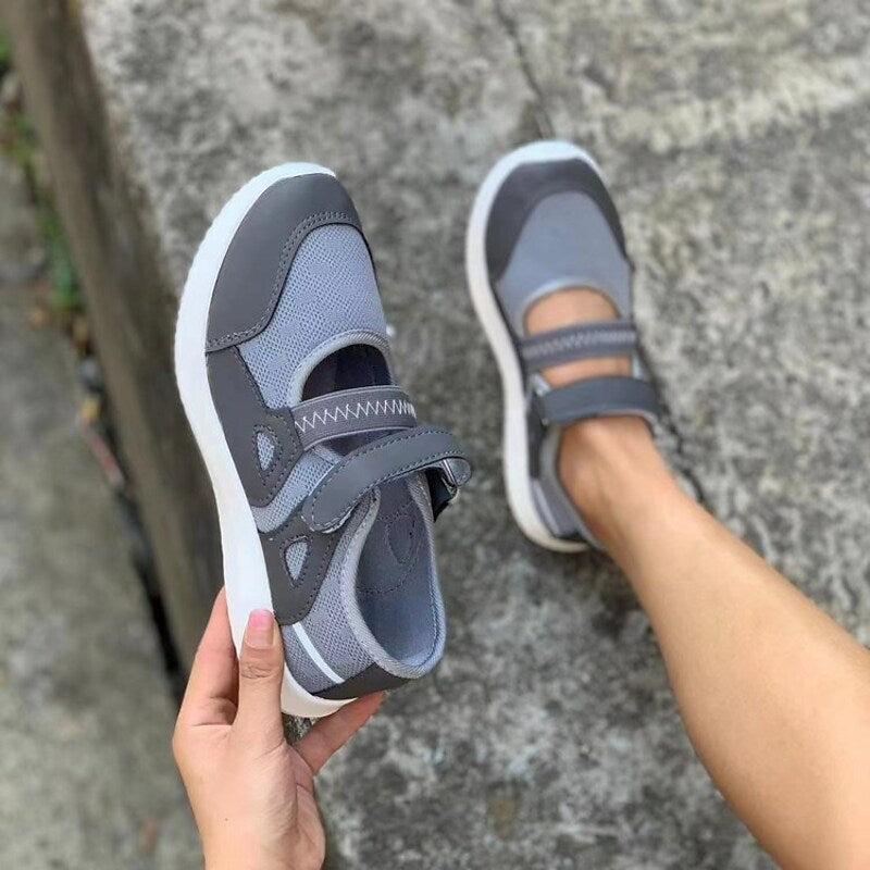 flowersverse Women's Sneakers Comfort Shoes Daily Platform Round Toe Sporty Casual Synthetics Magic Tape Solid Colored Black Blue Gray