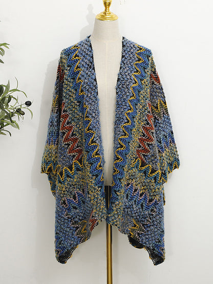 flowersverse Casual Loose Patchwork Shawl&Cloak