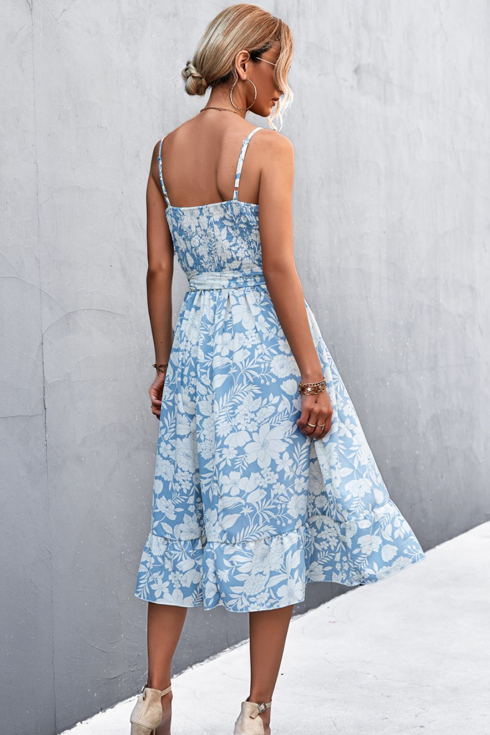 flowersverse Floral Frill Trim Scoop Neck Spaghetti Strap Dress