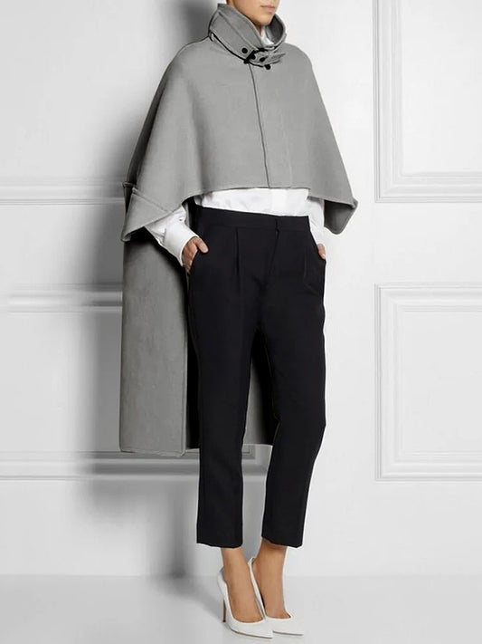 flowersverse Batwing Sleeves High-Low Split-Joint High-Neck Cape Woolen Coat