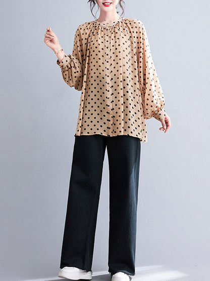 flowersverse Original Casual Polka-Dot Blouse