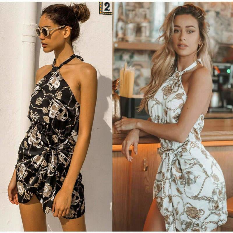 flowersverse Floral Backless Mini Dress Women Ladies Sleeveless High Waist Evening Party Summer Dress Fashion Slit Print Dress Sundress