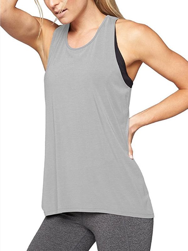 flowersverse Sports Solid Color Yoga Wear Round-Neck Vest