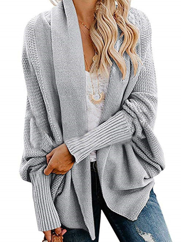 flowersverse Casual Batwing Sleeves Loose Solid Color Cardigan Tops