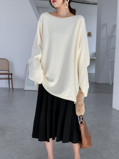 flowersverse Simple Solid Color Round-Neck Sweater