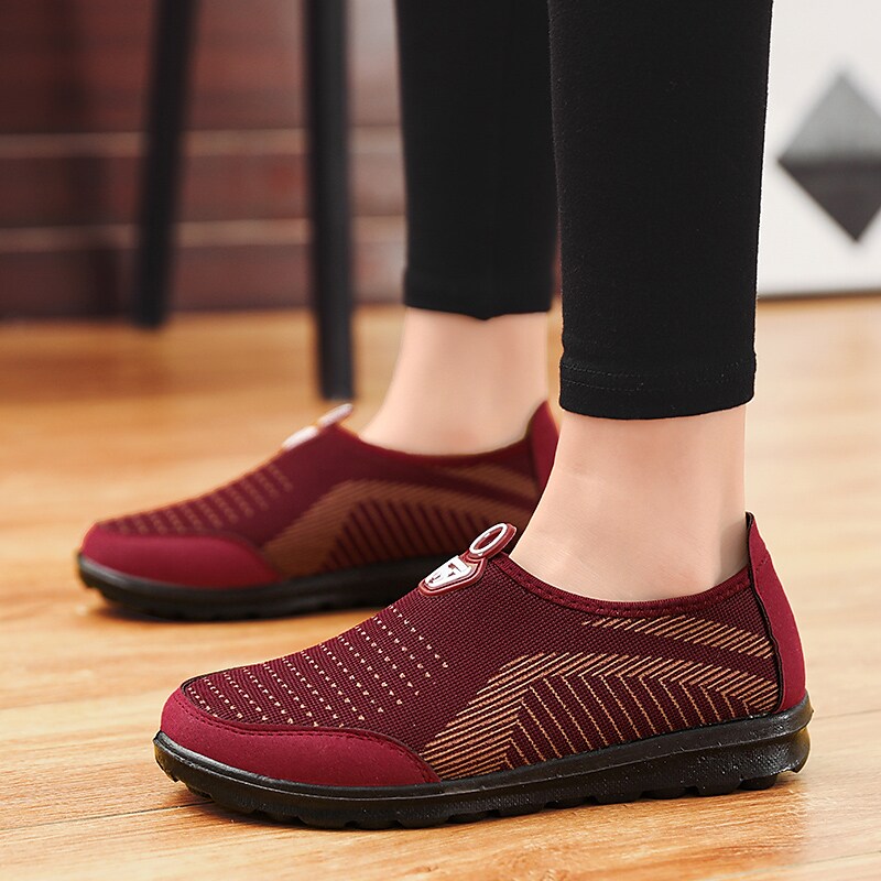 flowersverse Women's Sneakers Flyknit Shoes Daily Summer Flat Heel Round Toe Casual Minimalism Walking Shoes Tissage Volant Loafer Solid Colored Red Coffee