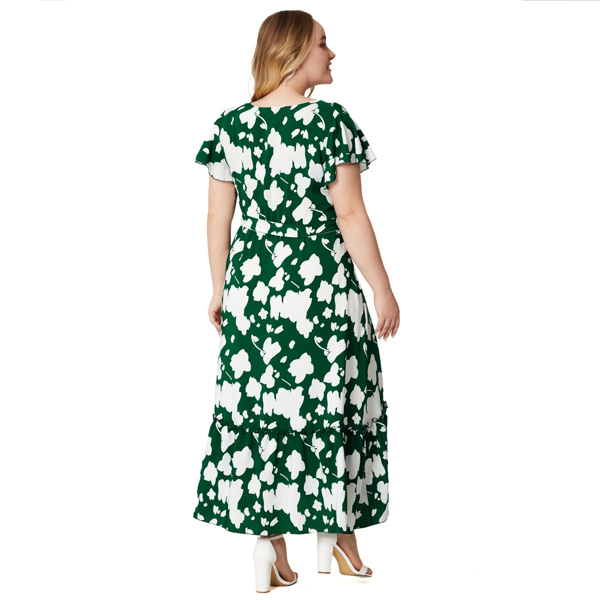 flowersverse Summer Plus Size Women's V-Neck Print Dress