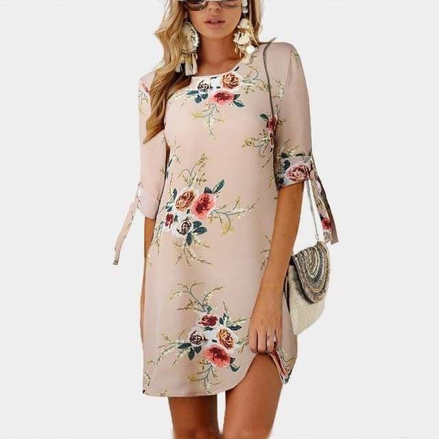 flowersverse Summer Dress Boho Style Floral Print Chiffon Beach Dress