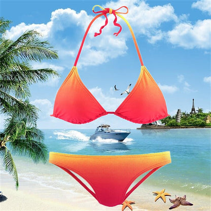 flowersverse Women's Swimwear Bikini 2 Piece Normal Swimsuit Open Back Printing string Gradient Color Green Red Halter V Wire Bathing Suits Sexy Vacation Fashion / Modern / New / Padded Bras