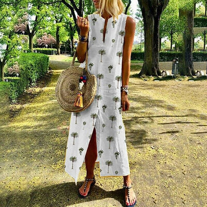 flowersverse Women Boho Long Maxi Dress Fashion Ladies Sleeveless Summer Beach Floral Dress Casual Holiday Dresses Sundress