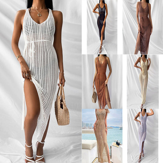 flowersverse New Beach Casual Solid Color Knitted Camisole Dress Women