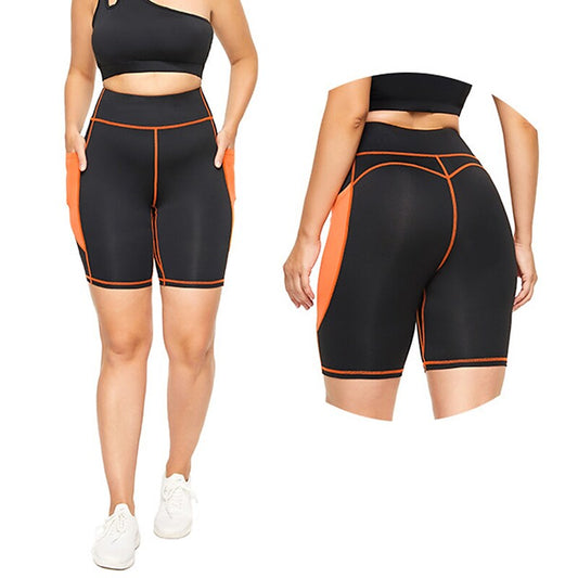 flowersverse Women's Yoga Shorts Side Pockets Tummy Control Butt Lift Quick Dry High Waist Yoga Fitness Gym Workout Shorts Bottoms Color Block Black Spandex Plus Size Sports Activewear High Elasticity Skinny