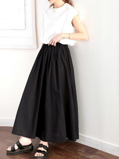 flowersverse Elasticity Solid Color A-Line Loose Skirts Bottoms