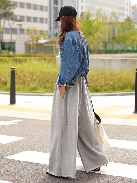 flowersverse Loose Urban Gray Wide Leg Elastic Waist Pants