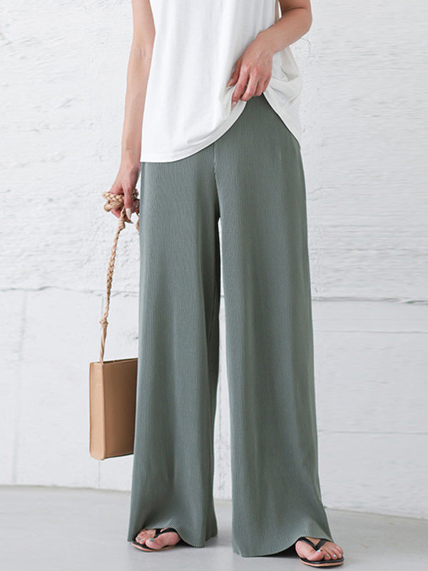 flowersverse Simple Loose Wide Leg Elasticity Solid Color Casual Pants Bottoms