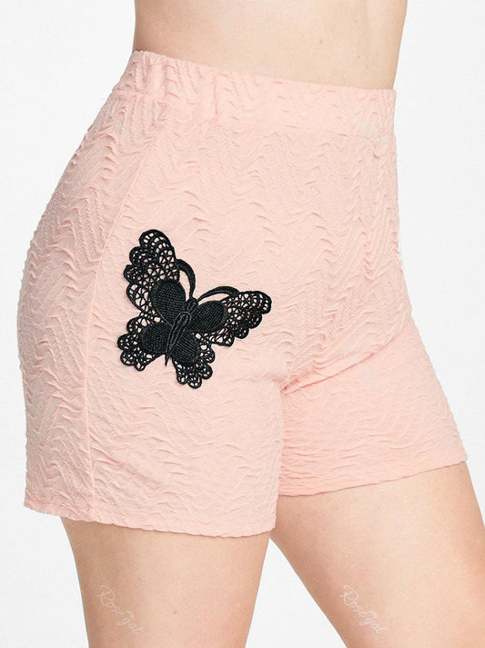 flowersverse Plus Size High Rise Lace Butterfly Textured Shorts