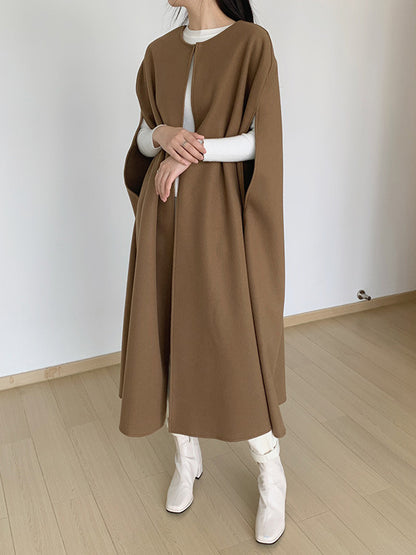 flowersverse Solid Color Loose Sleeveless Round-Neck Outerwear Cape