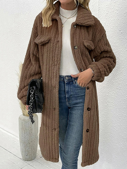 flowersverse Solid Color Split-Joint Long Sleeves Loose Lapel Outerwear