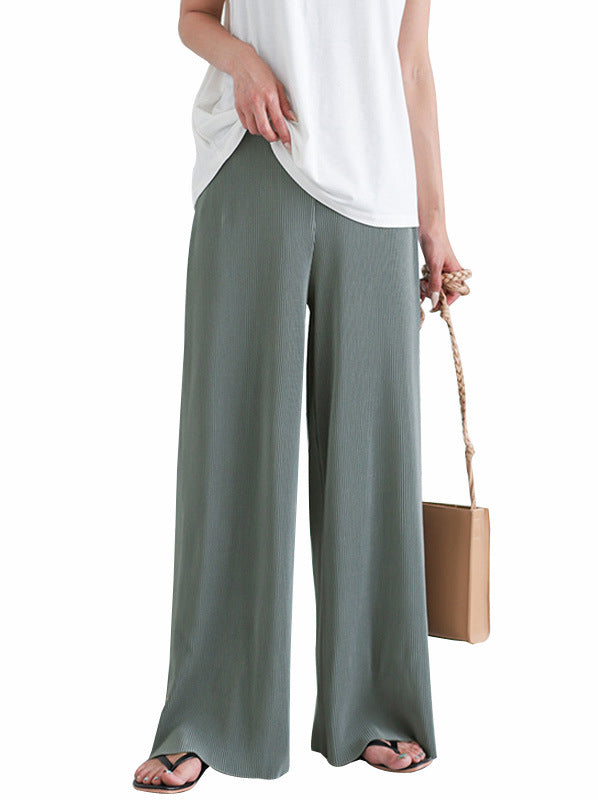 flowersverse Simple Loose Wide Leg Elasticity Solid Color Casual Pants Bottoms