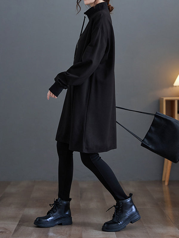 flowersverse A-Line Long Sleeves Asymmetric Split-Joint Zipper Mock Neck Mini Dresses Sweatershirt