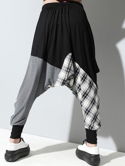 flowersverse Loose Plaid Split-joint Harem Pants