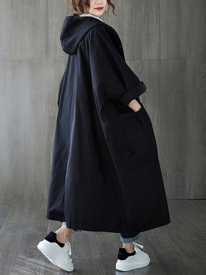 flowersverse Original Solid Hooded Trench Coats